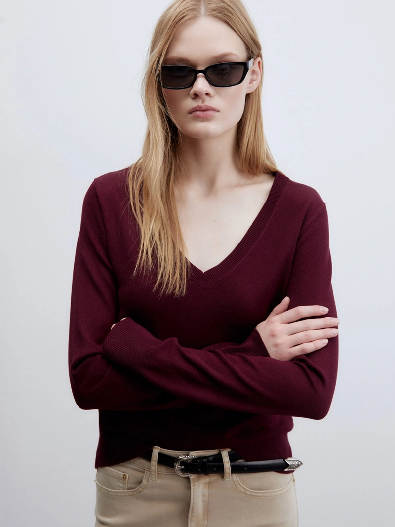 SWEATER MUJER SFERA CUELLO EN V MANGA LARGA - 2