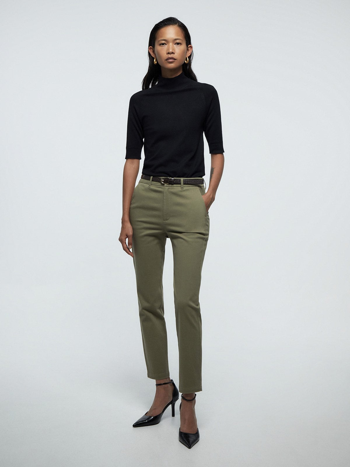 PANTALÓN MUJER SFERA ALGODÓN CINTURÓN - 1