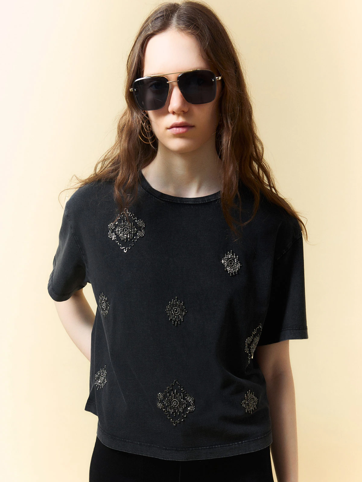 POLERA MUJER SFERA ALGODÓN MANGA CORTA BRILLOS - 2