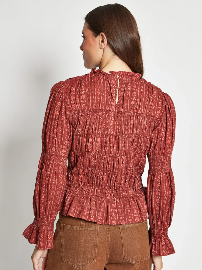 BLUSA MUJER TATIENNE ALGODÓN PANAL ESTAMPADA RUCHAS - 2
