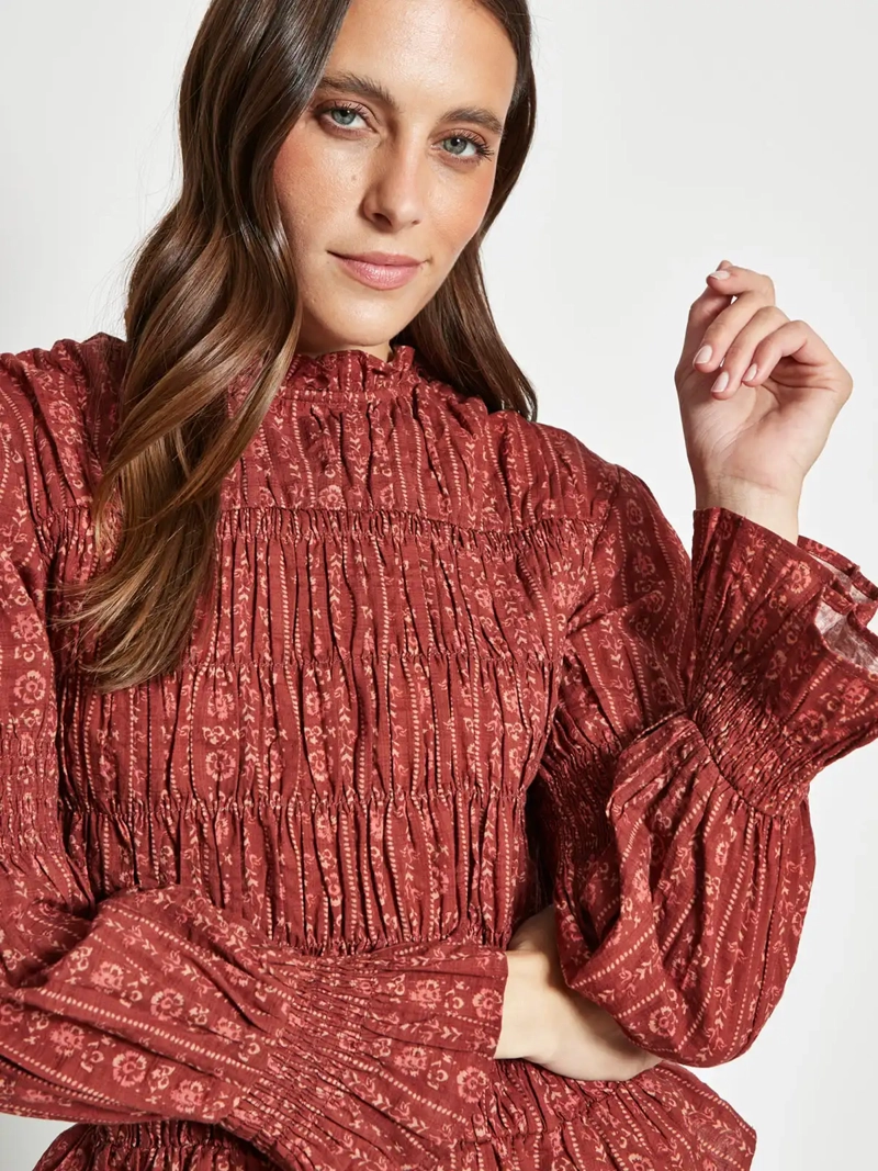 BLUSA MUJER TATIENNE ALGODÓN PANAL ESTAMPADA RUCHAS - 3