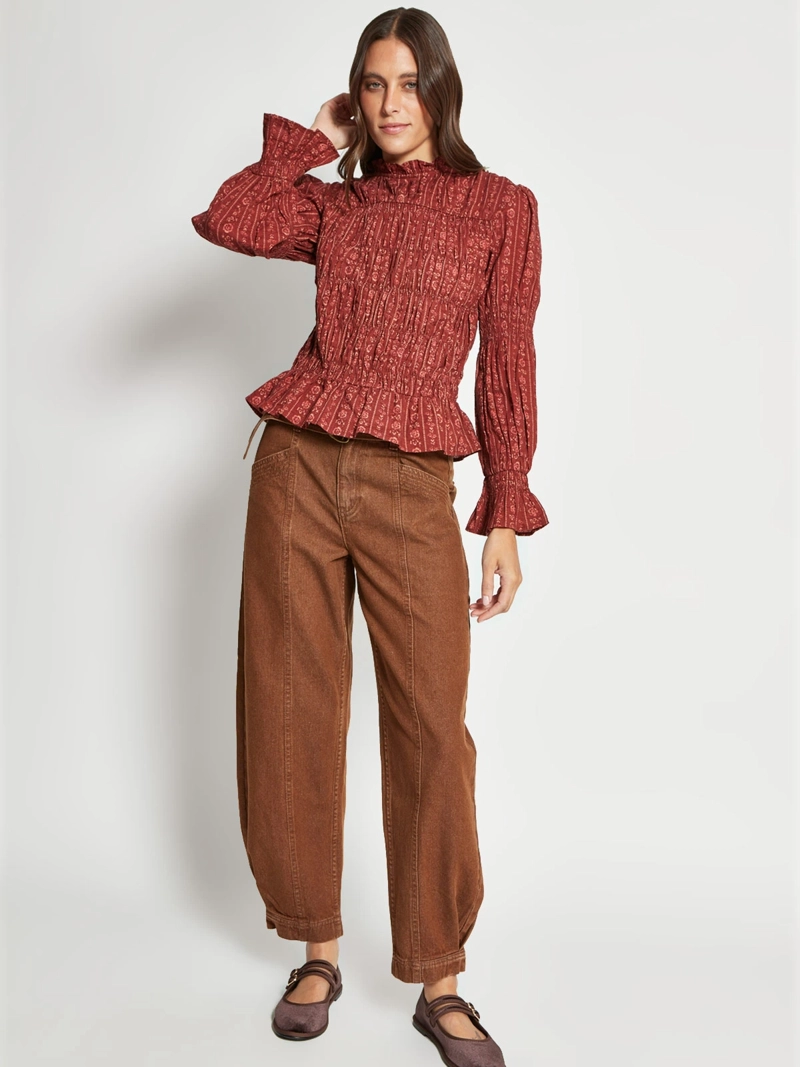 BLUSA MUJER TATIENNE ALGODÓN PANAL ESTAMPADA RUCHAS - 4