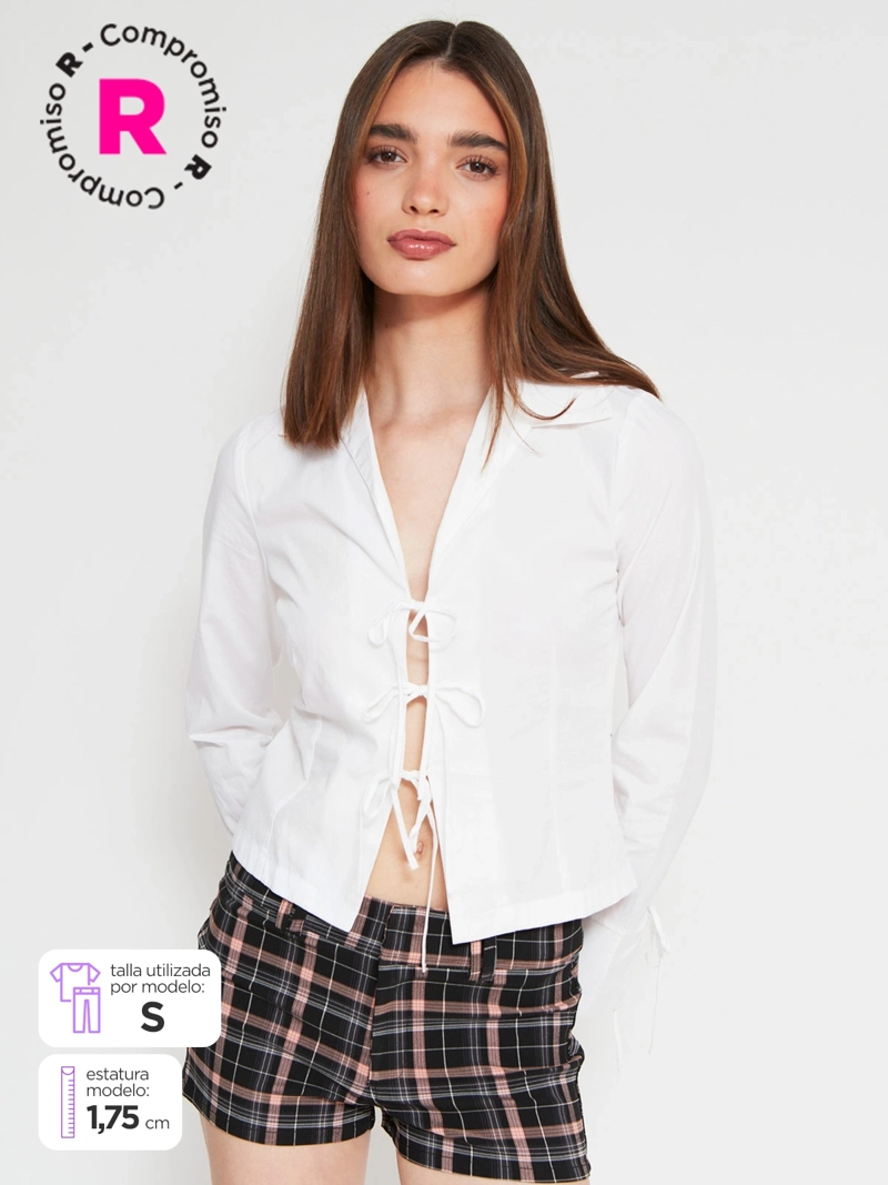 INDEX BLUSA MUJER INDEX ALGODÓN MANGA LARGA AJUSTADA LAZOS