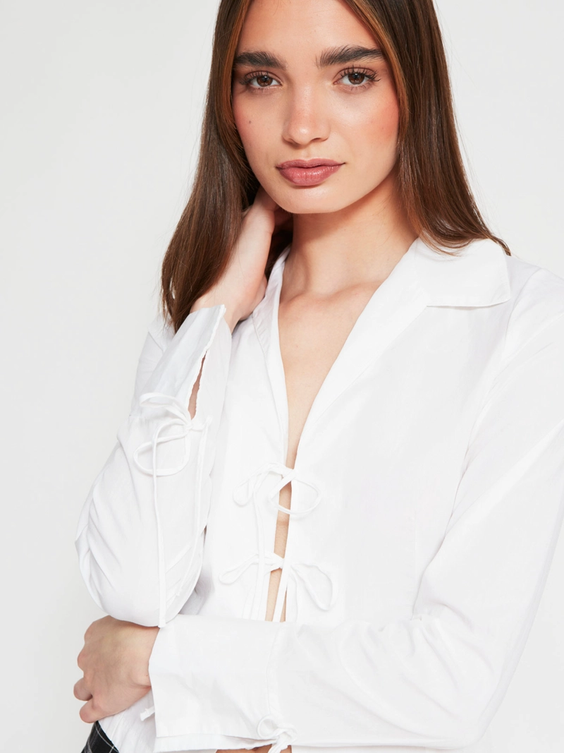 BLUSA MUJER INDEX ALGODÓN MANGA LARGA AJUSTADA LAZOS - 3