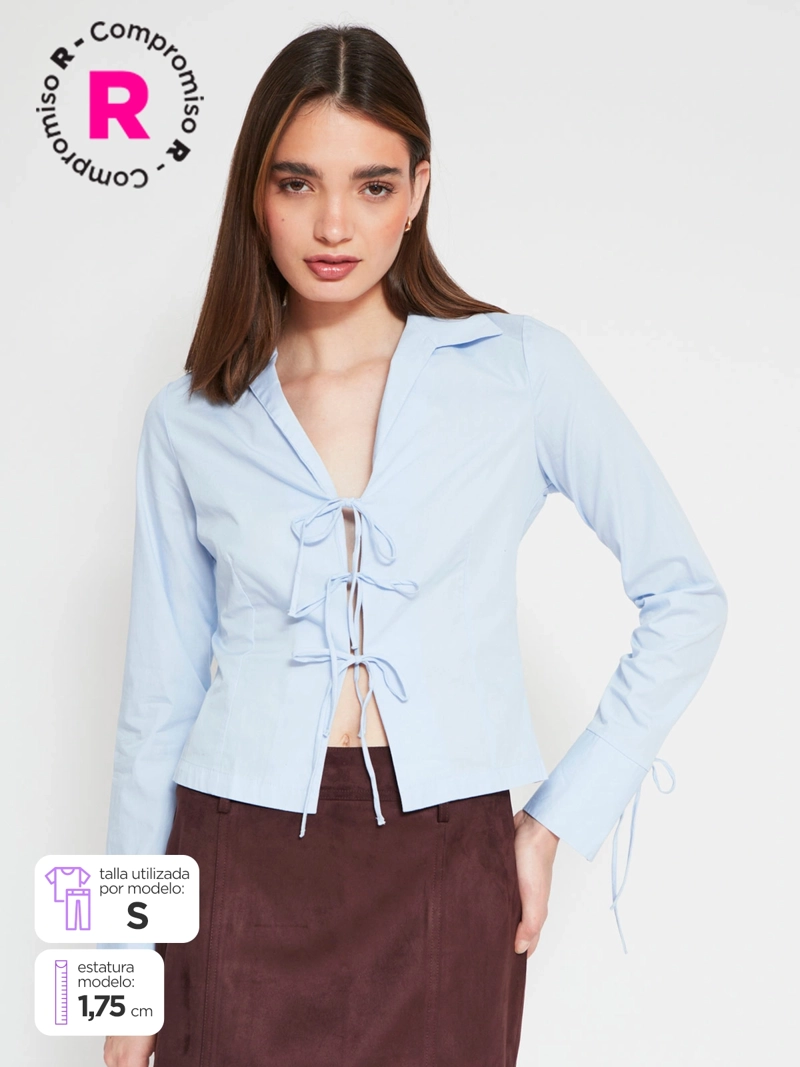 INDEX BLUSA MUJER INDEX ALGODÓN MANGA LARGA AJUSTADA LAZOS