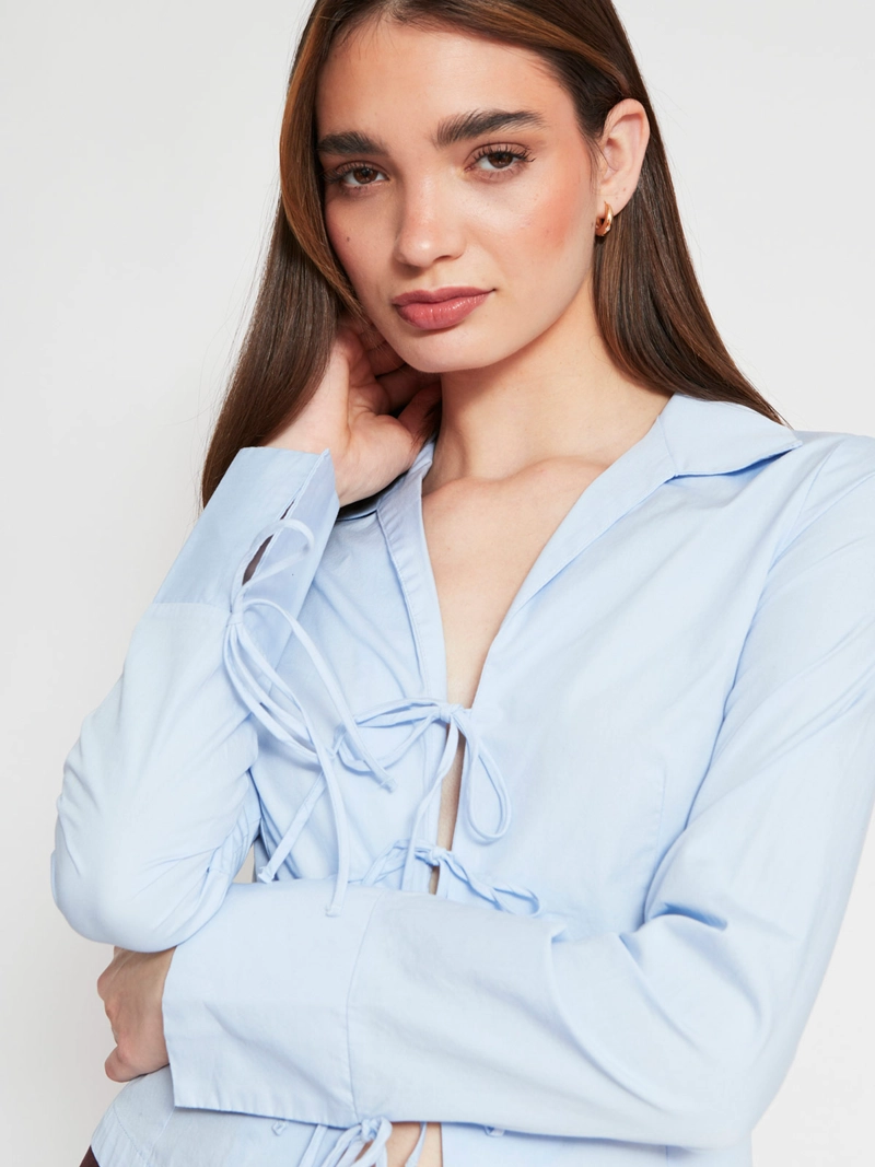 BLUSA MUJER INDEX ALGODÓN MANGA LARGA AJUSTADA LAZOS - 3