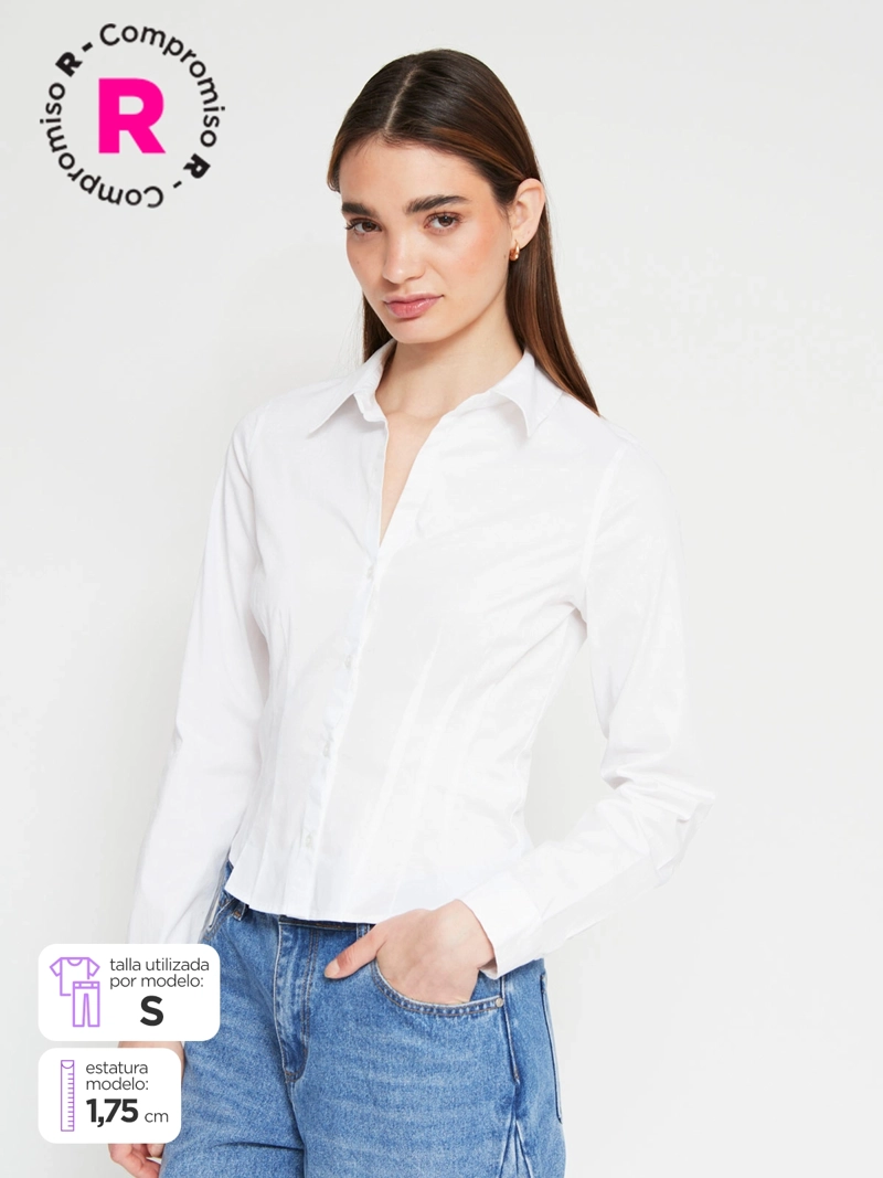 BLUSA MUJER INDEX ALGODÓN MANGA LARGA ENTALLADA - 1