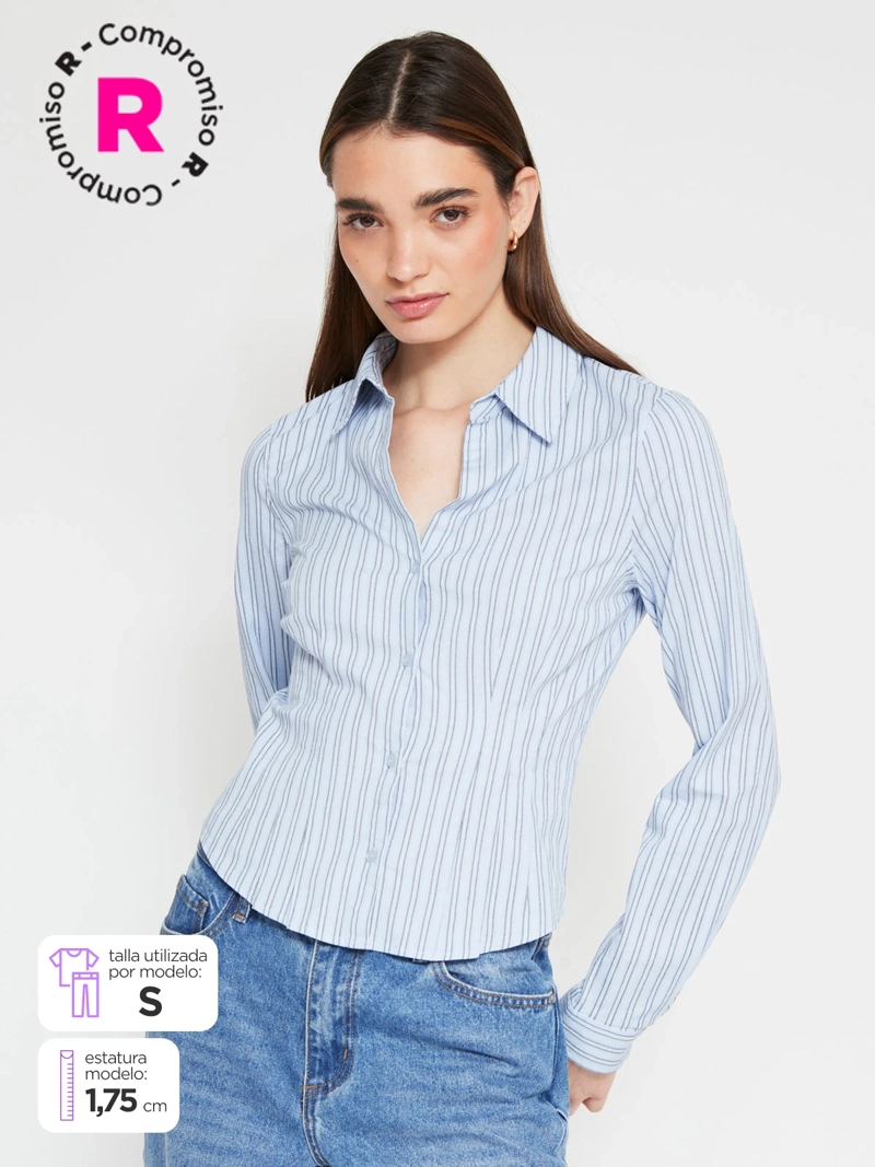 BLUSA MUJER INDEX ALGODÓN MANGA LARGA ENTALLADA