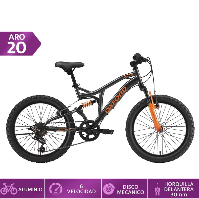 BICICLETA INFANTIL OXFORD DRAKO DOBLE SUSPENSIÓN ARO 20 - 1