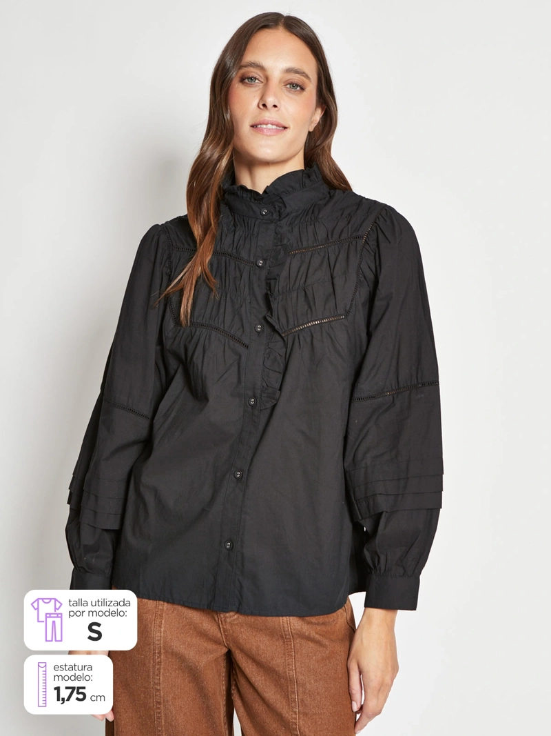 BLUSA MUJER TATIENNE ALGODÓN RECOGIDO Y PECHERA - 1