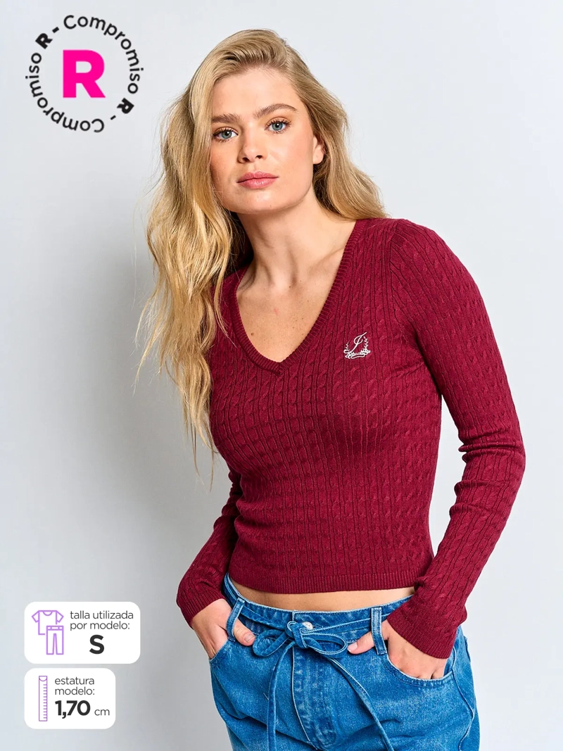 SWEATER MUJER INDEX MANGA LARGA TRENZADO - 1