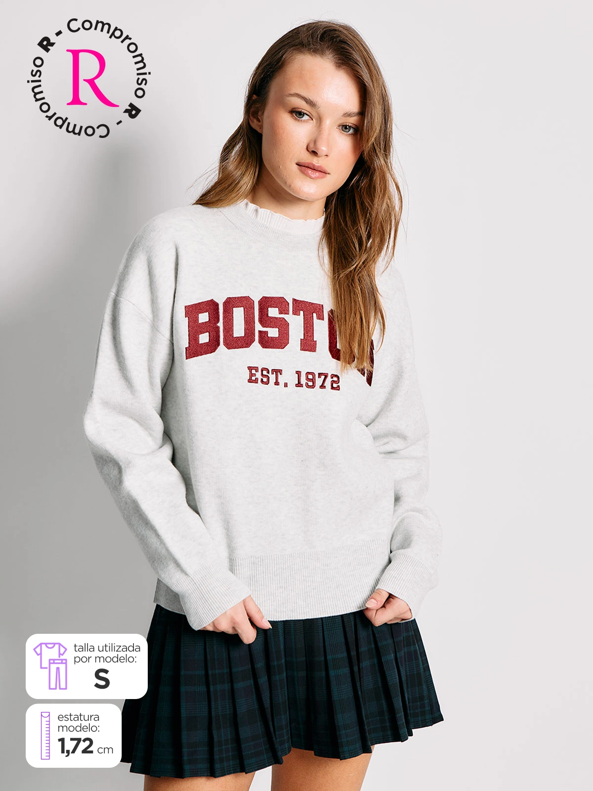 SWEATER MUJER INDEX MANGA LARGA BORDADO COLLEGE - 1