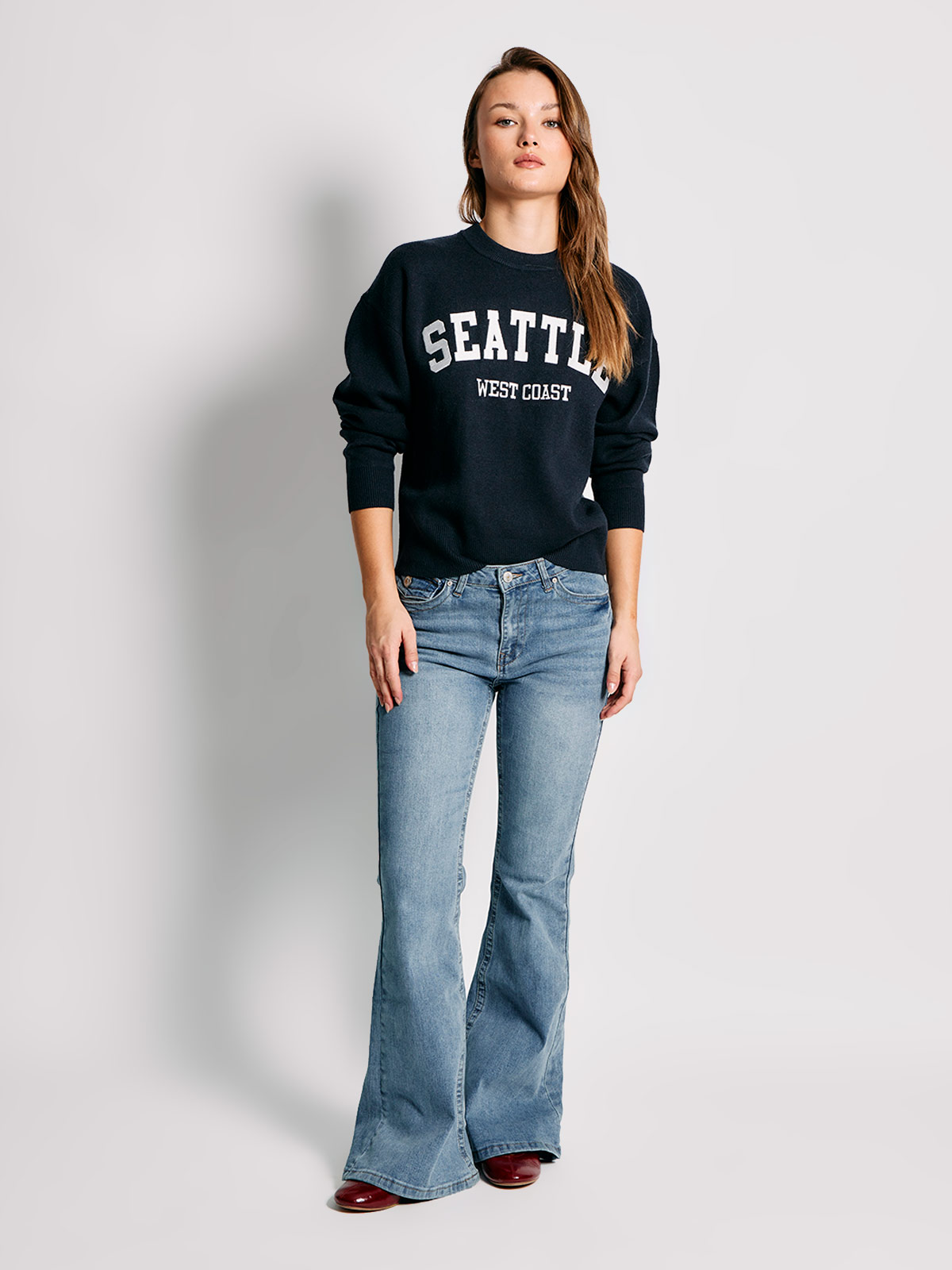 SWEATER MUJER INDEX MANGA LARGA BORDADO COLLEGE - 4