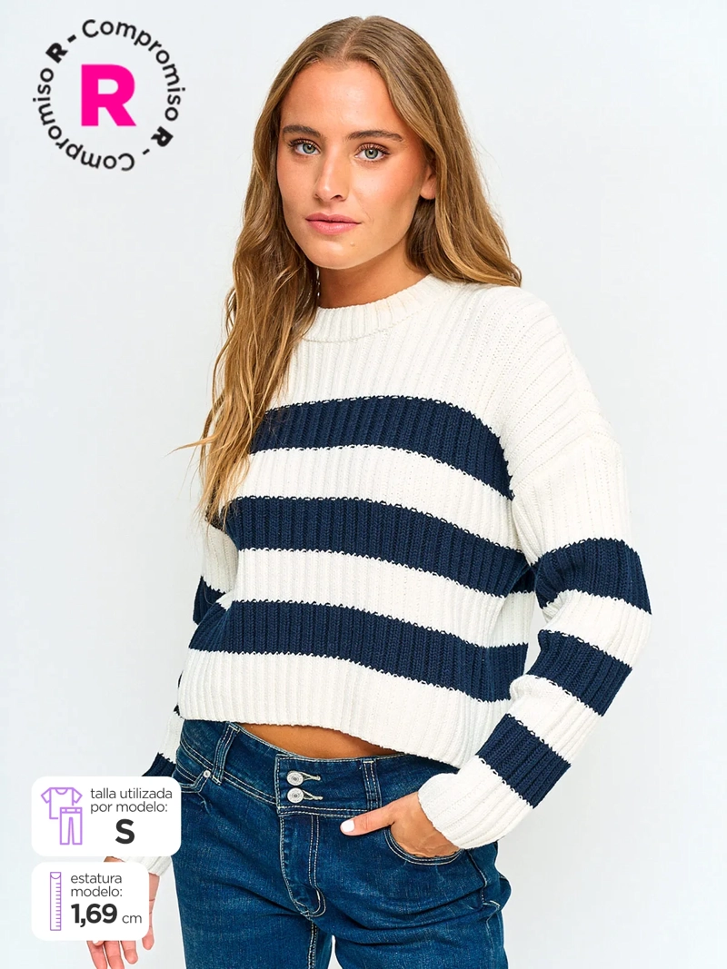 SWEATER MUJER INDEX ALGODÓN MANGA LARGA RAYADO - 1