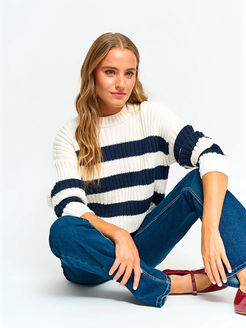 SWEATER MUJER INDEX ALGODÓN MANGA LARGA RAYADO - 4