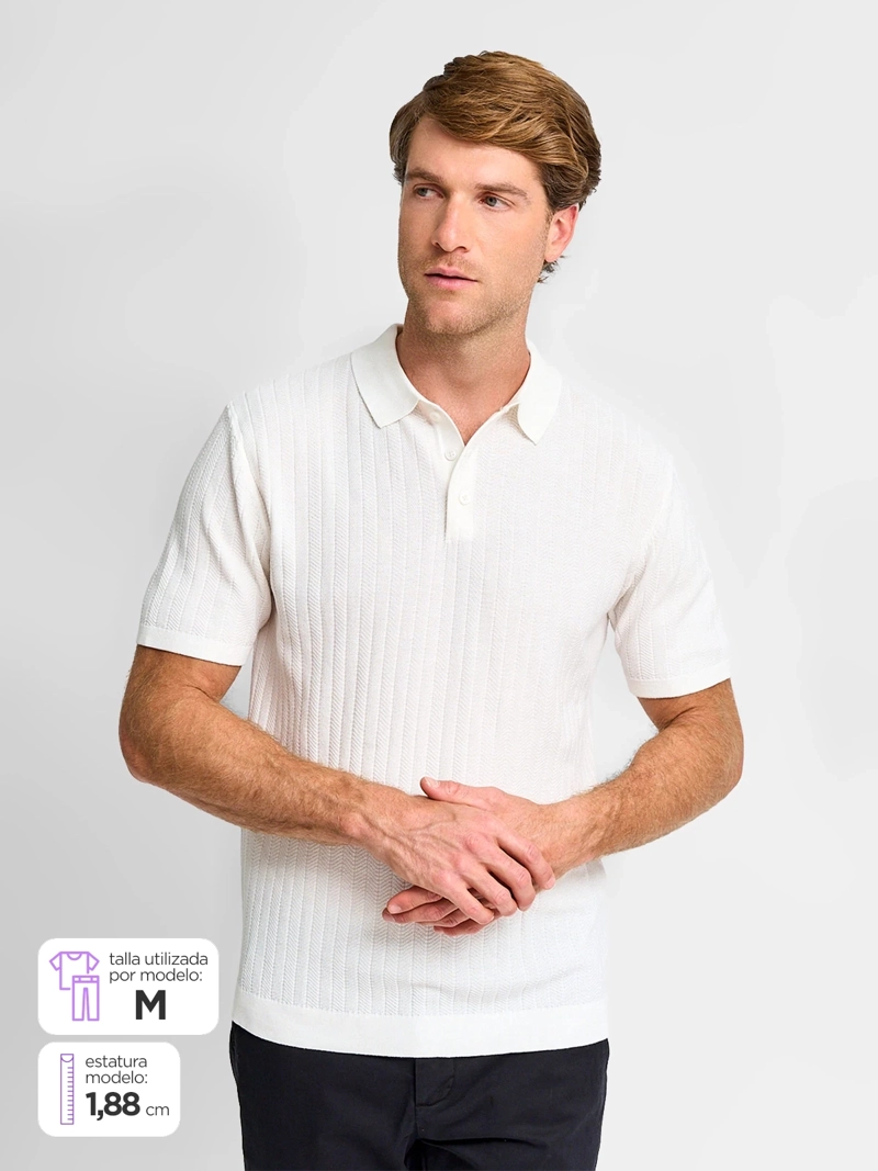 POLERA HOMBRE SPAVALDI CUELLO POLO MANGA CORTA TEJIDA TEXTURA - 1