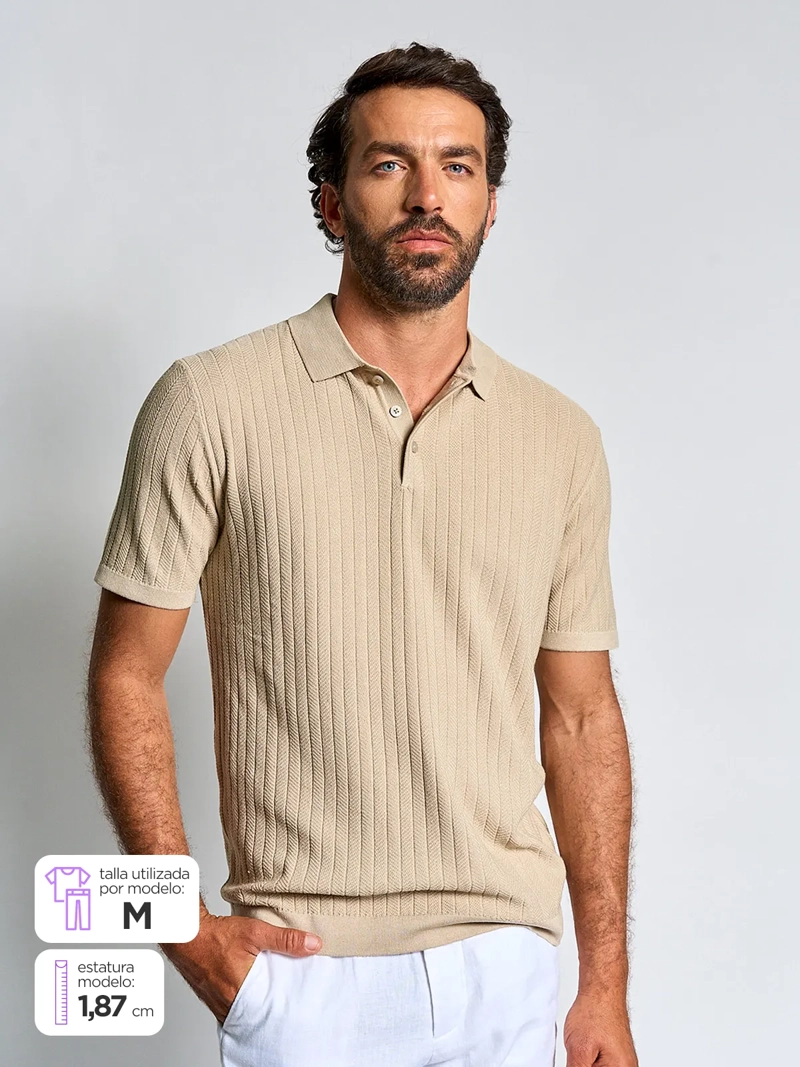 POLERA HOMBRE SPAVALDI CUELLO POLO MANGA CORTA TEJIDA TEXTURA - 1