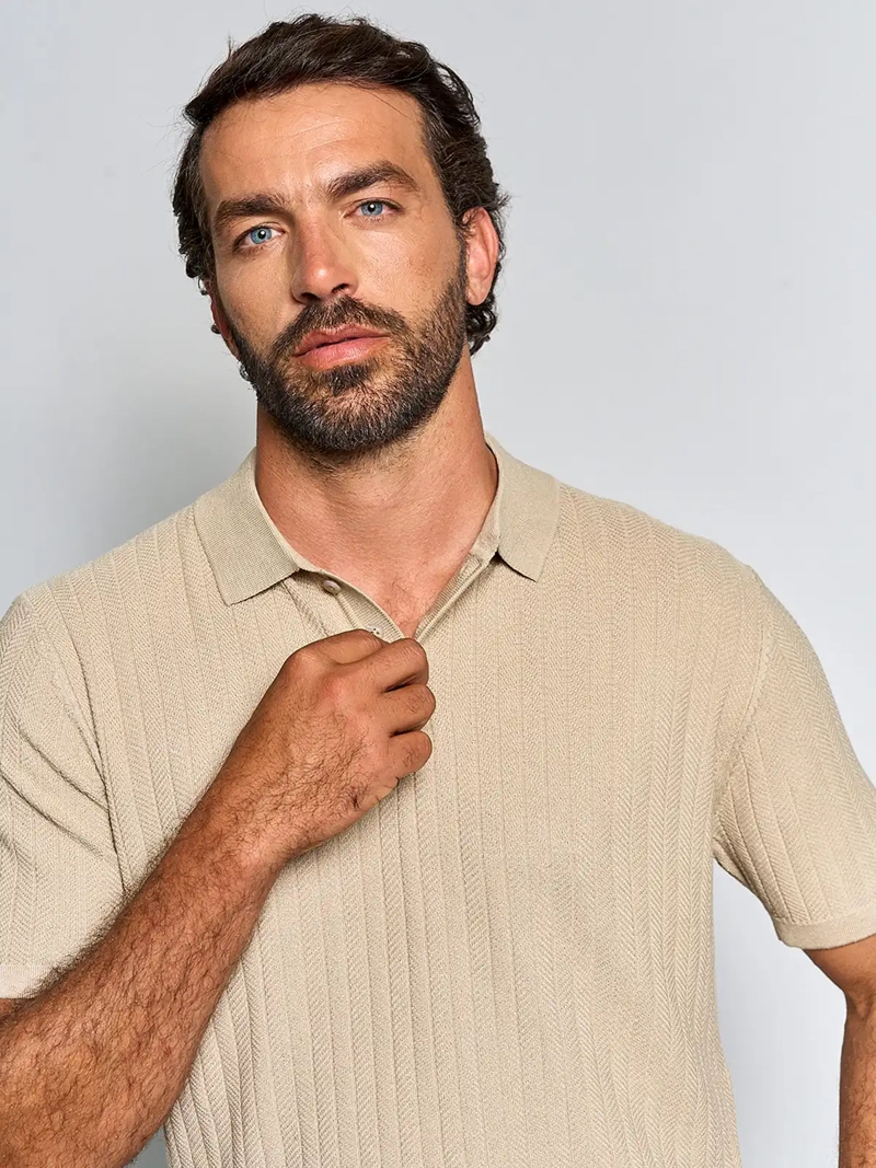 POLERA HOMBRE SPAVALDI CUELLO POLO MANGA CORTA TEJIDA TEXTURA - 3