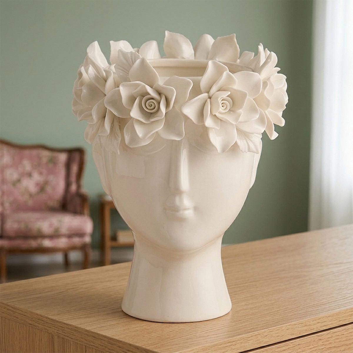 FIGURA DECORATIVA RIPLEY HOME ROSTRO CON FLORES RELIEVE L - 1