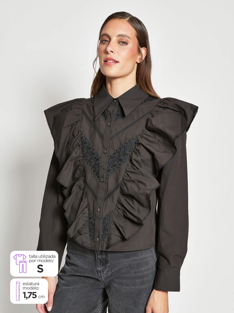 BLUSA MUJER MARQUIS ALGODÓN RUFFLES CUELLO - 1