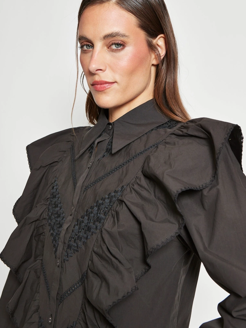 BLUSA MUJER MARQUIS ALGODÓN RUFFLES CUELLO - 3