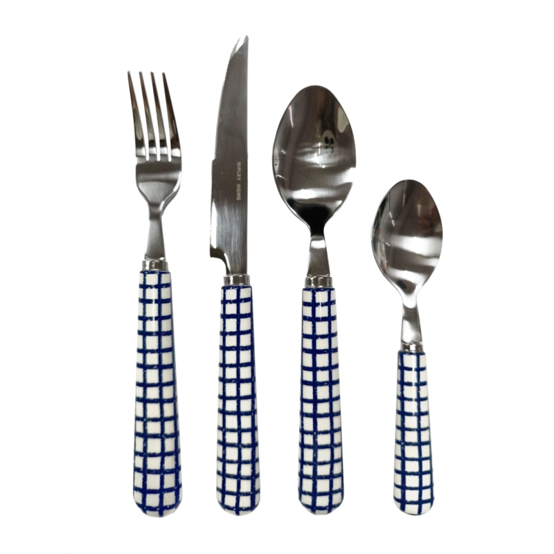 SET CUBIERTOS RIPLEY HOME 24 PZS CUADROS AZUL - 1