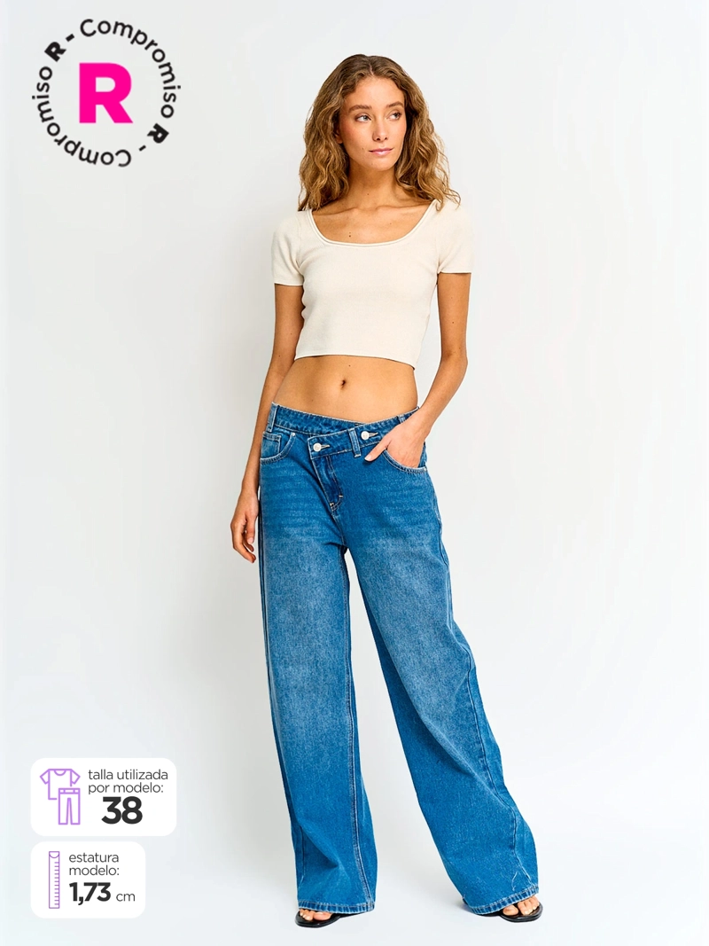 INDEX JEANS MUJER INDEX ALGODÓN PRETINA CRUZADA TIRO BAJO