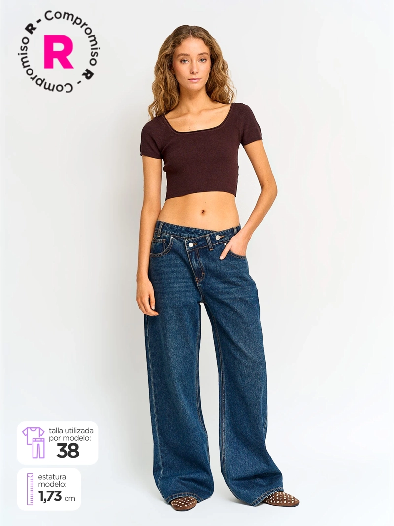 JEANS MUJER INDEX ALGODÓN PRETINA CRUZADA TIRO BAJO - 1
