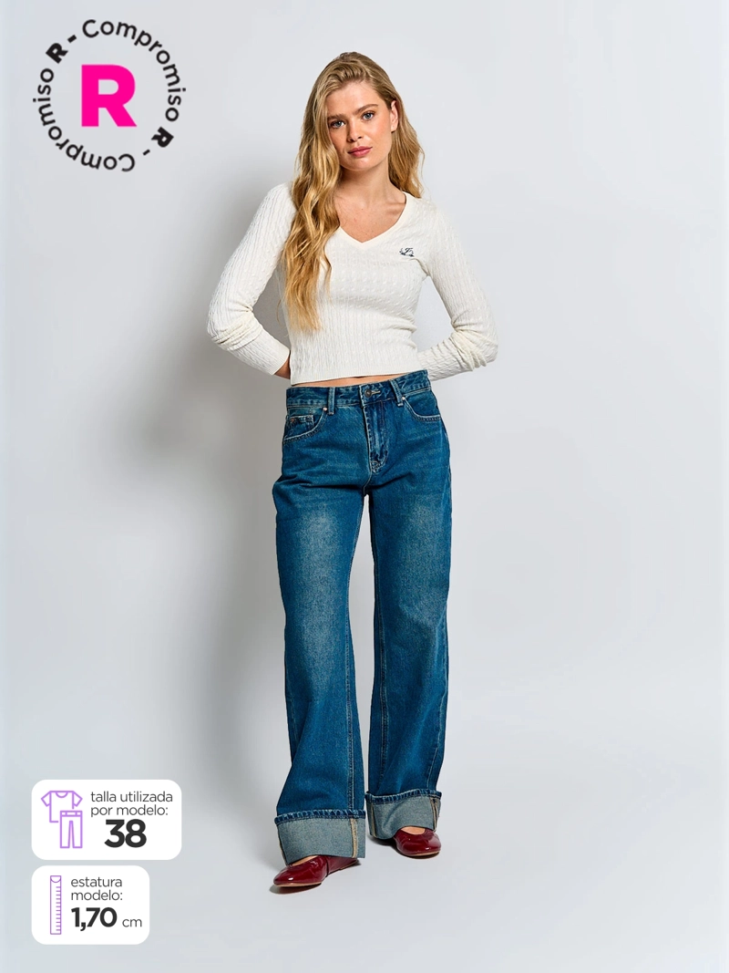 JEANS MUJER INDEX ALGODÓN BASTA DOBLADA - 1