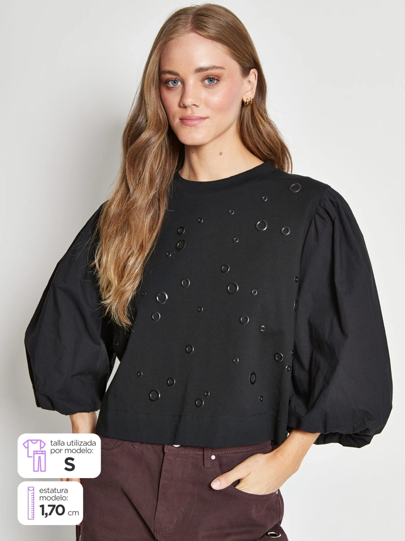 POLERA MUJER BARBADOS MANGA GLOBO EMBELLISH - 1