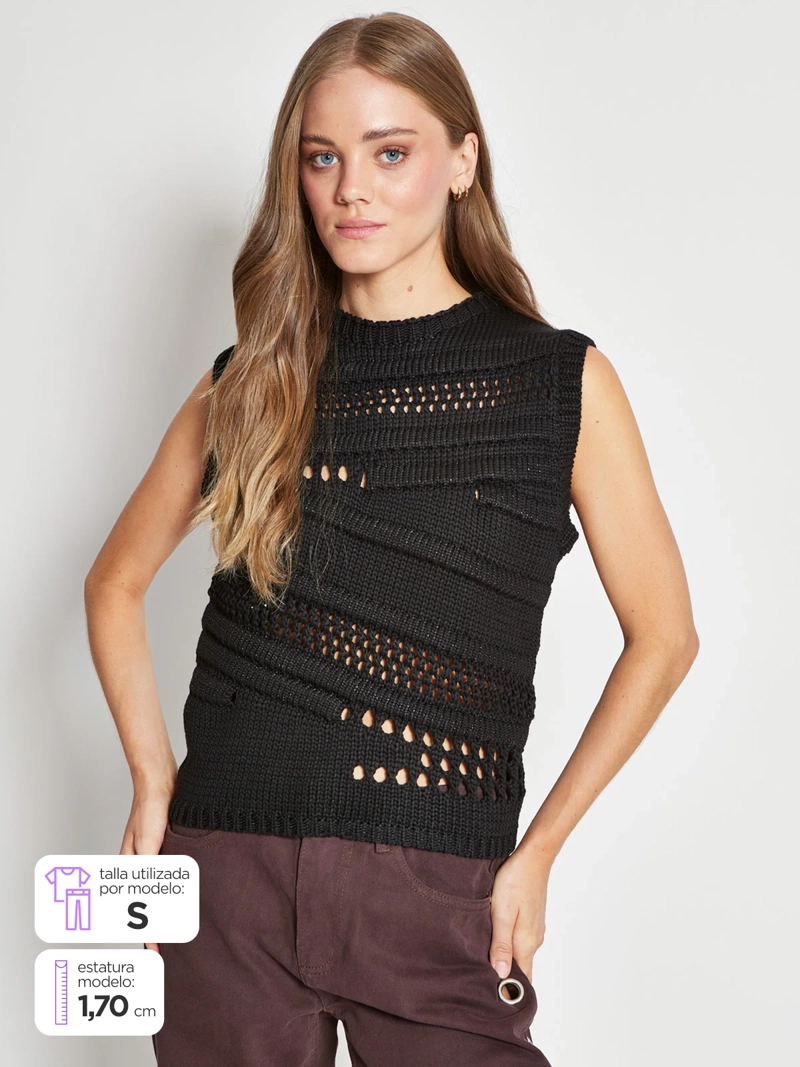 SWEATER MUJER BARBADOS SIN MANGAS PUNTO IRREGULAR - 1