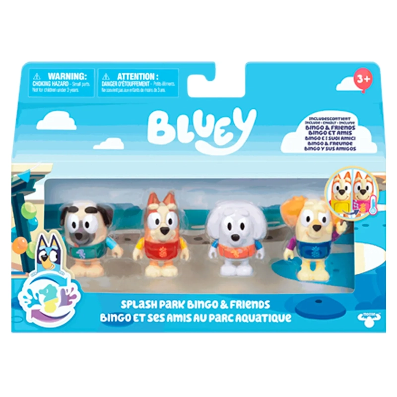 BLUEY S13 COLOR CHANGE FIGURE 4PK WATER PARK BINGO & FRIENDS EXCLUSIVE - 1