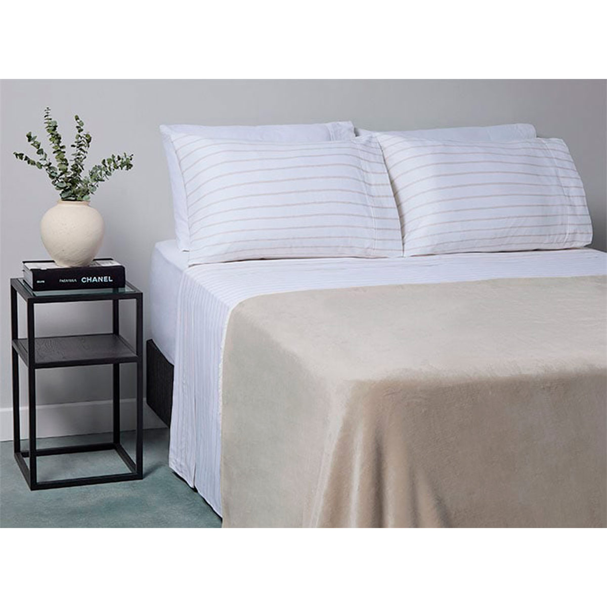 FRAZADA RIPLEY HOME FLANNEL CON SHERPA 2 PLAZAS IVORY - 1