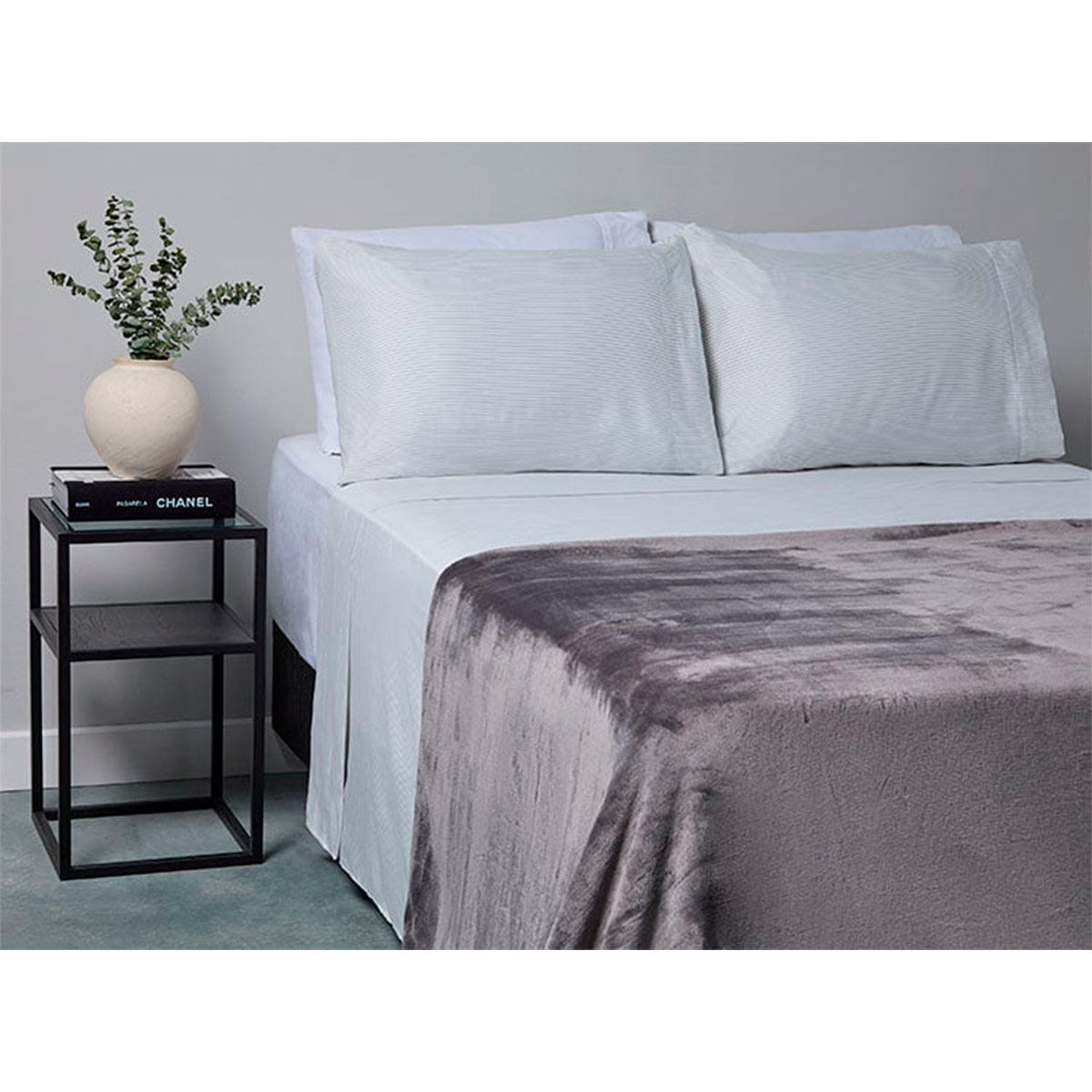 FRAZADA RIPLEY HOME FLANNEL CON SHERPA KING GRIS - 1
