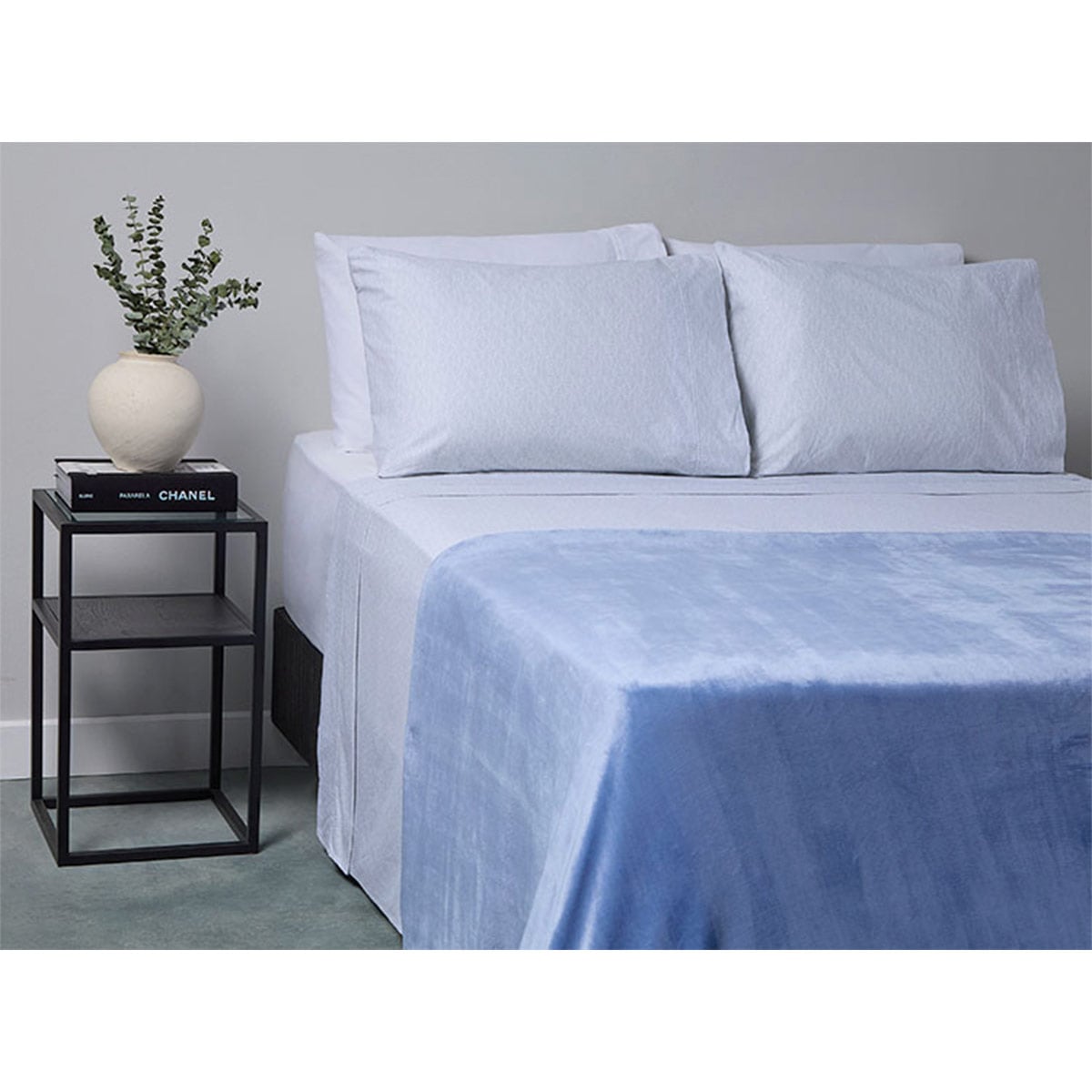 FRAZADA RIPLEY HOME FLANNEL CON SHERPA 2 PLAZAS AZUL ACERO - 1