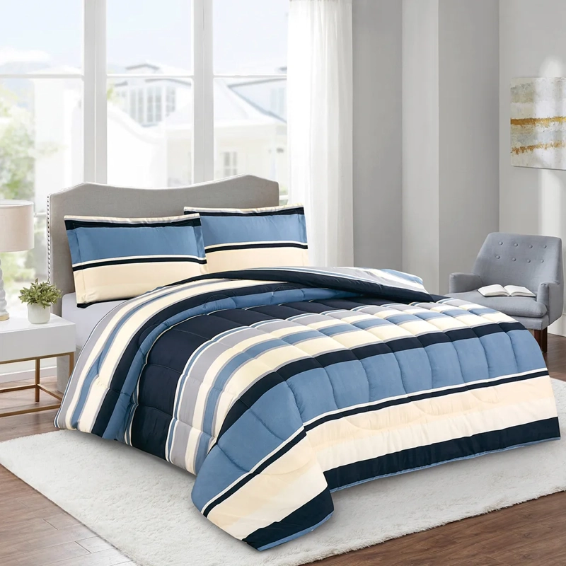 PLUMÓN ANDES ESTAMPADO FRANJA 1.5 PLAZAS AZUL - 1