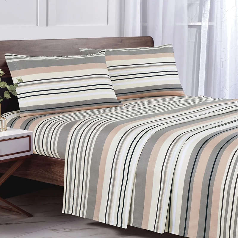 JUEGO DE SÁBANAS ANDES ESTAMPADAS MICROFIBRA LÍNEAS 1.5 PLAZAS GRIS - 1