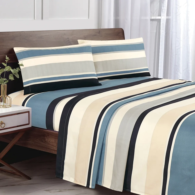 JUEGO DE SÁBANAS ANDES ESTAMPADAS MICROFIBRA FRANJA 1.5 PLAZAS AZUL - 1