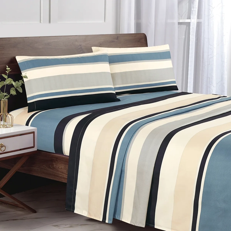 JUEGO DE SÁBANAS ANDES ESTAMPADAS MICROFIBRA FRANJA 2 PLAZAS AZUL - 1