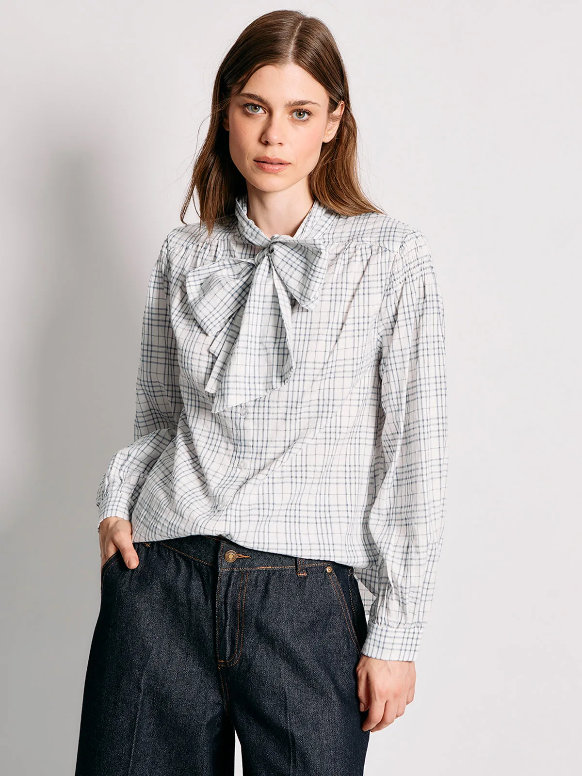 BLUSA MUJER MARQUIS ALGODÓN CUADROS NUDO - 3
