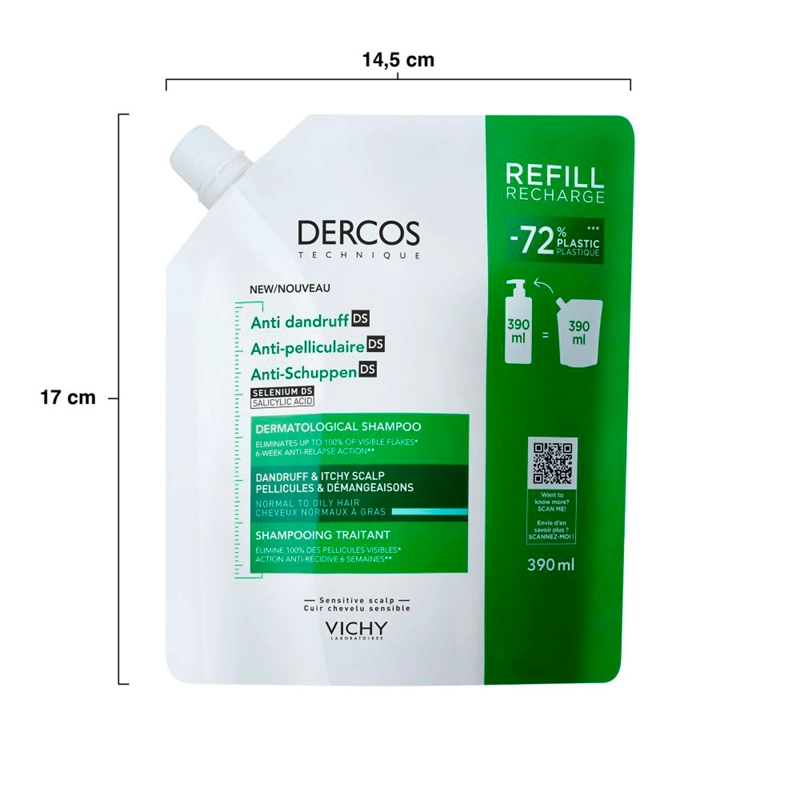 SHAMPOO ANTICASPA VICHY DERCOS ECO REFILL 390 ML - 2