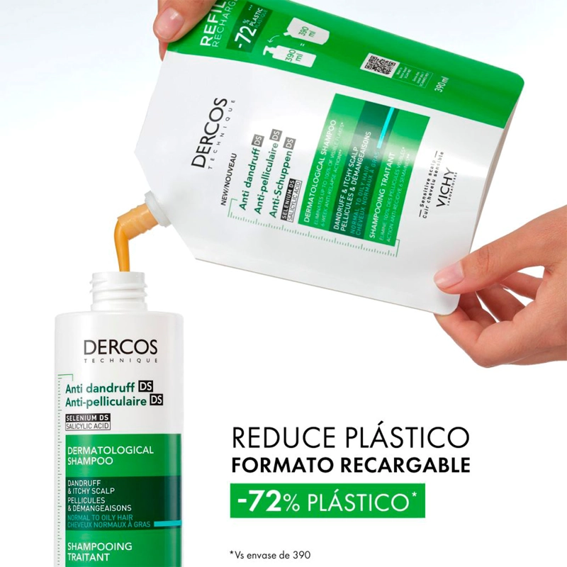SHAMPOO ANTICASPA VICHY DERCOS ECO REFILL 390 ML - 4