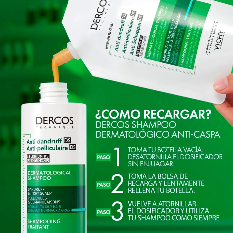 SHAMPOO ANTICASPA VICHY DERCOS ECO REFILL 390 ML - 7