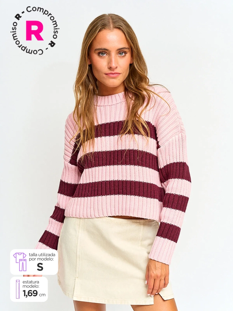 SWEATER MUJER INDEX ALGODÓN MANGA LARGA RAYADO - 1