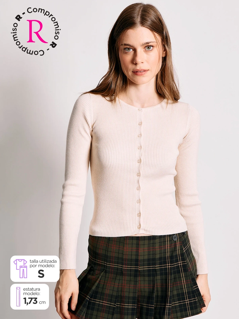 CARDIGAN MUJER INDEX MANGA LARGA BOTONES - 1