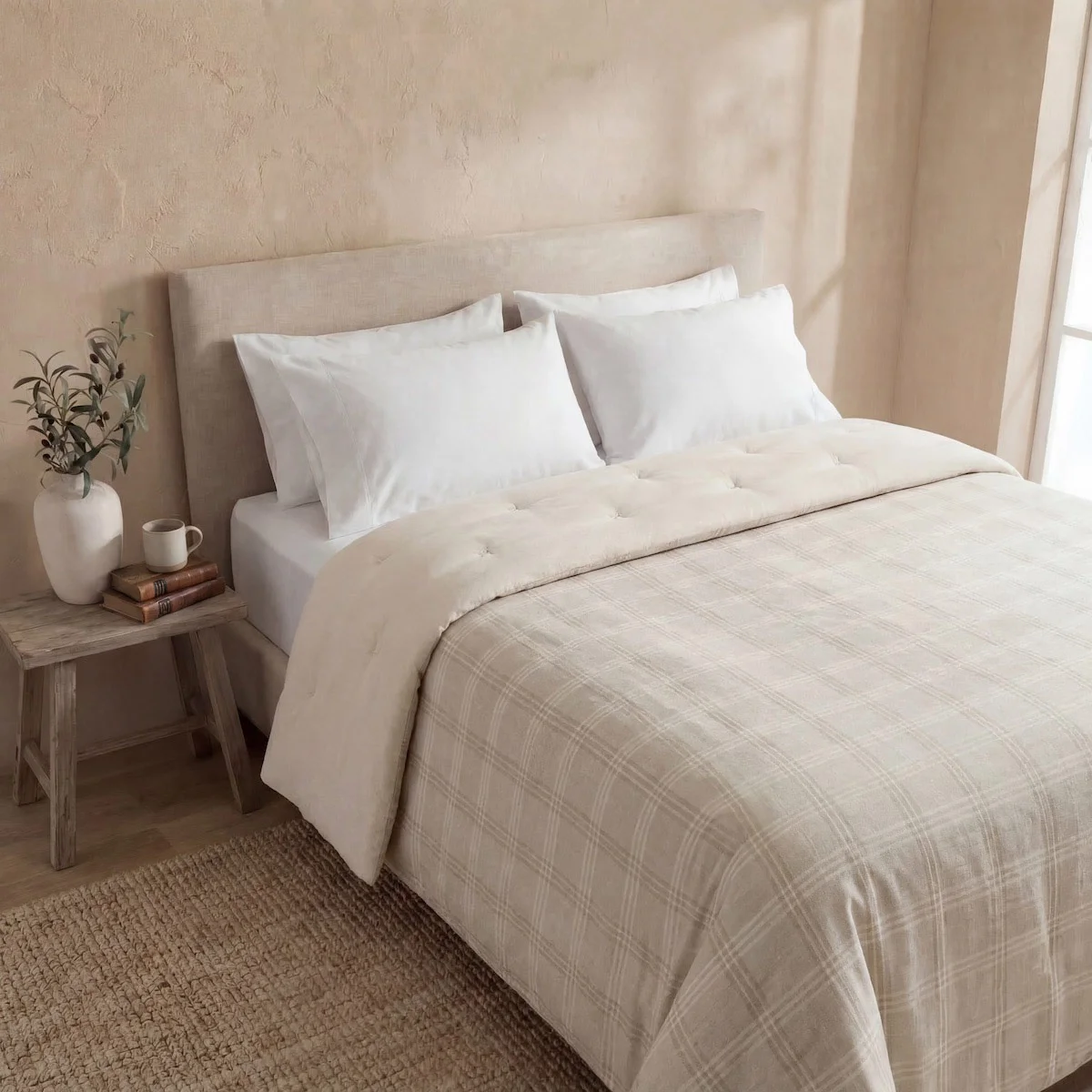 PLUMÓN MAISON LINETT CUADROS SÚPER KING BEIGE - 1