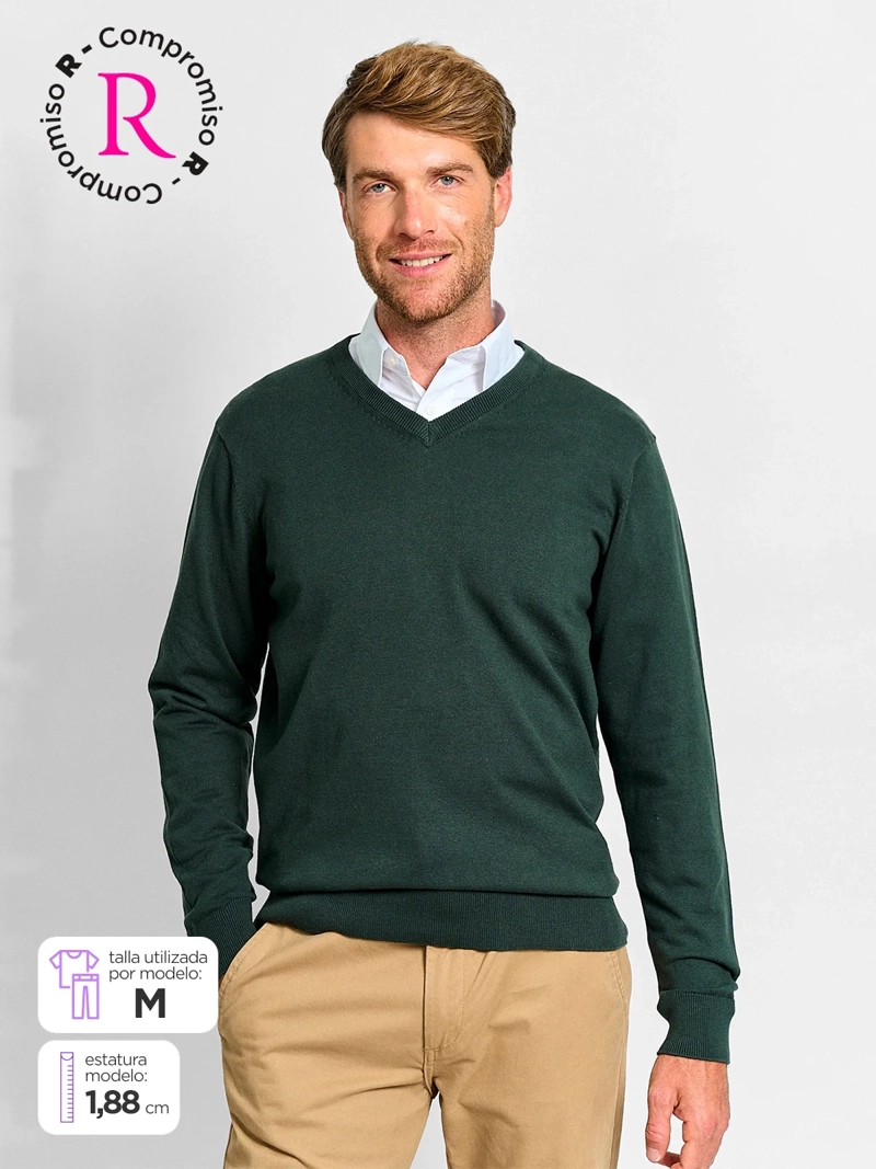 SWEATER HOMBRE KENNETH STEVENS ALGODÓN CUELLO EN V BÁSICO - 1