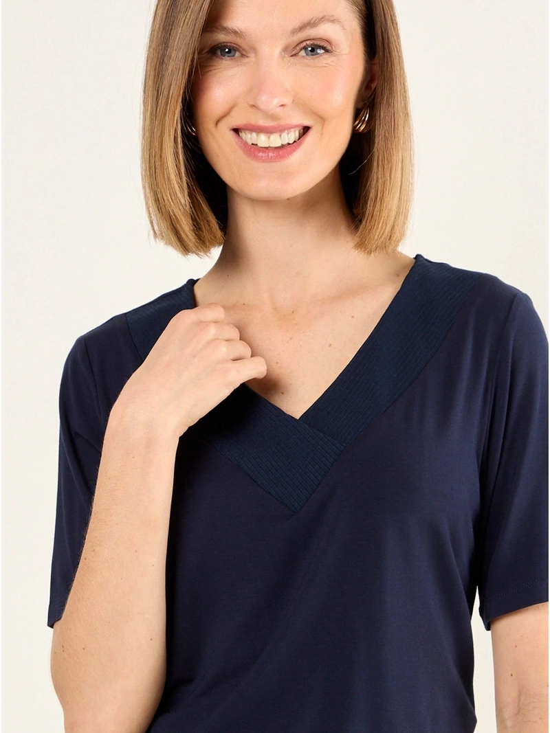 POLERA MUJER MA GRIFFE ESCOTE EN V MANGA CORTA - 5