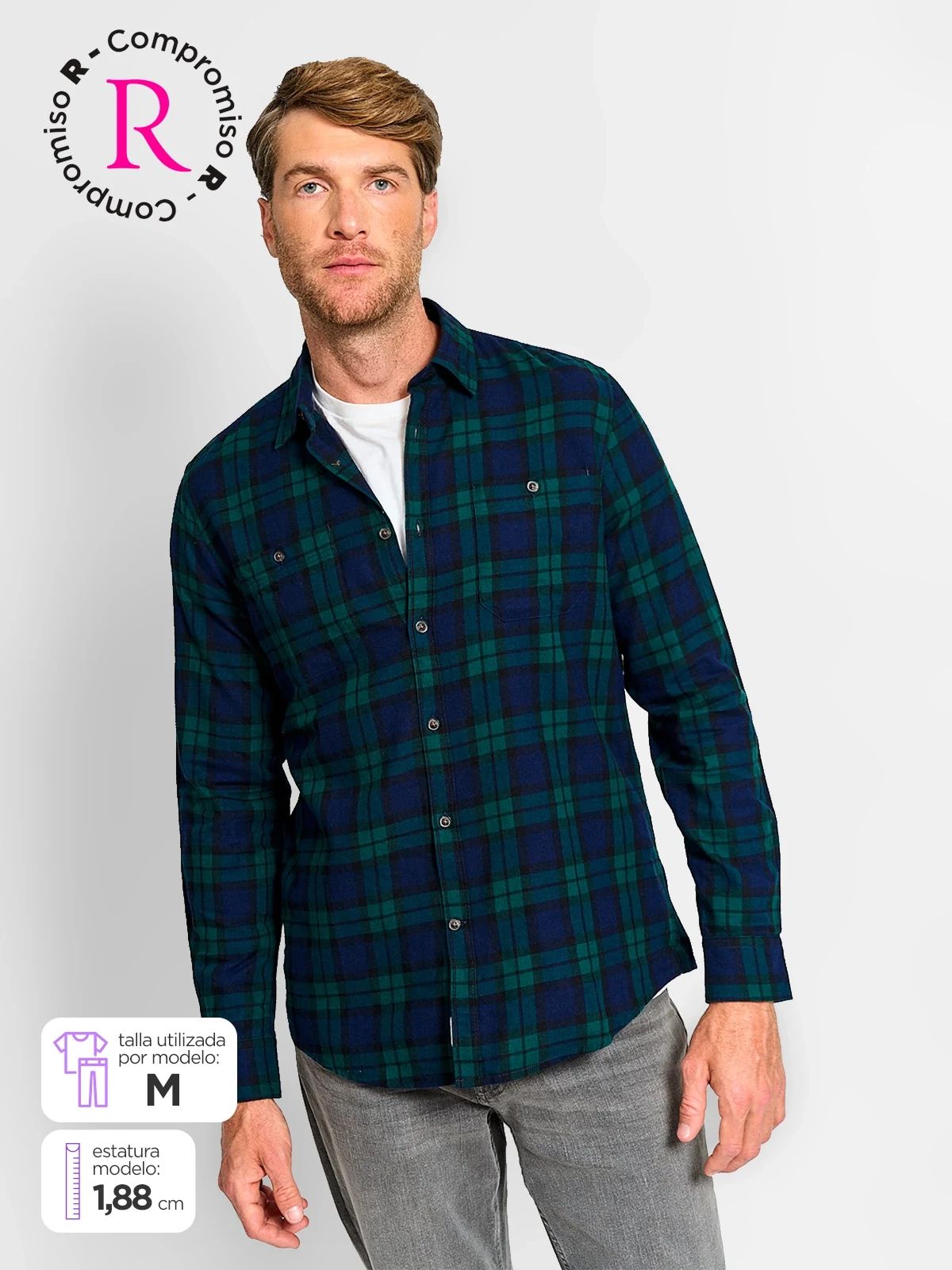 CAMISA HOMBRE REGATTA ALGODÓN MANGA LARGA FRANELA - 1