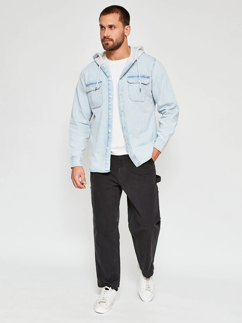 CAMISA HOMBRE ROBERT LEWIS MANGA LARGA DENIM GORRO - 4